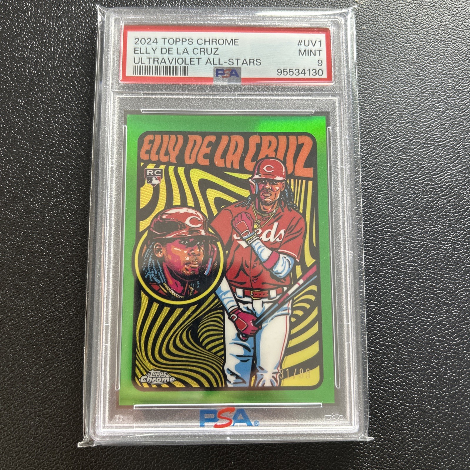 2024 Topps Chrome #UV1 Elly De La Cruz Rc Psa 9 Ultraviolet All Stars Green /99