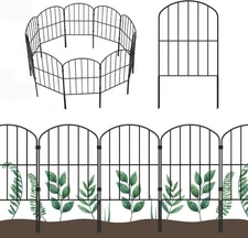 OUSHENG 10-Panel Decorative Metal Garden Fence, 10ft x 24in, Rustproof, Arched –