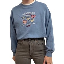 Vintage Sweatshirt Sweater Grandmacore Granny Quilter Blue Embroidered Large