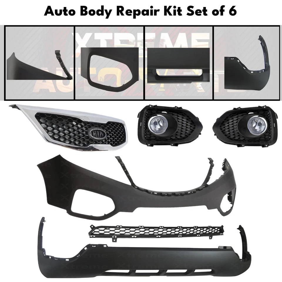 Front Bumper Cover Prime Plastic & Fog Lights Assembly For 2011-2013 Kia Sorento Foto 2 de 4