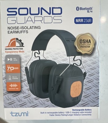 tzumi SoundGuards Bluetooth 5.4 Noise-Isolating Earmuffs NRR 23dB 8445