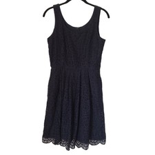 J Crew Womens Dress Size 2 Navy Blue Swirling Lace Overlay Sleeveless Fit Flare
