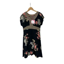 NWT Desiree Salas Rayon Floral Pinstripe Dress S Y2K 