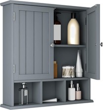 Bathroom Cabinet Wall Mounted 2-Door W/ 3 Open Shelves Wooden Medicine Cabinets