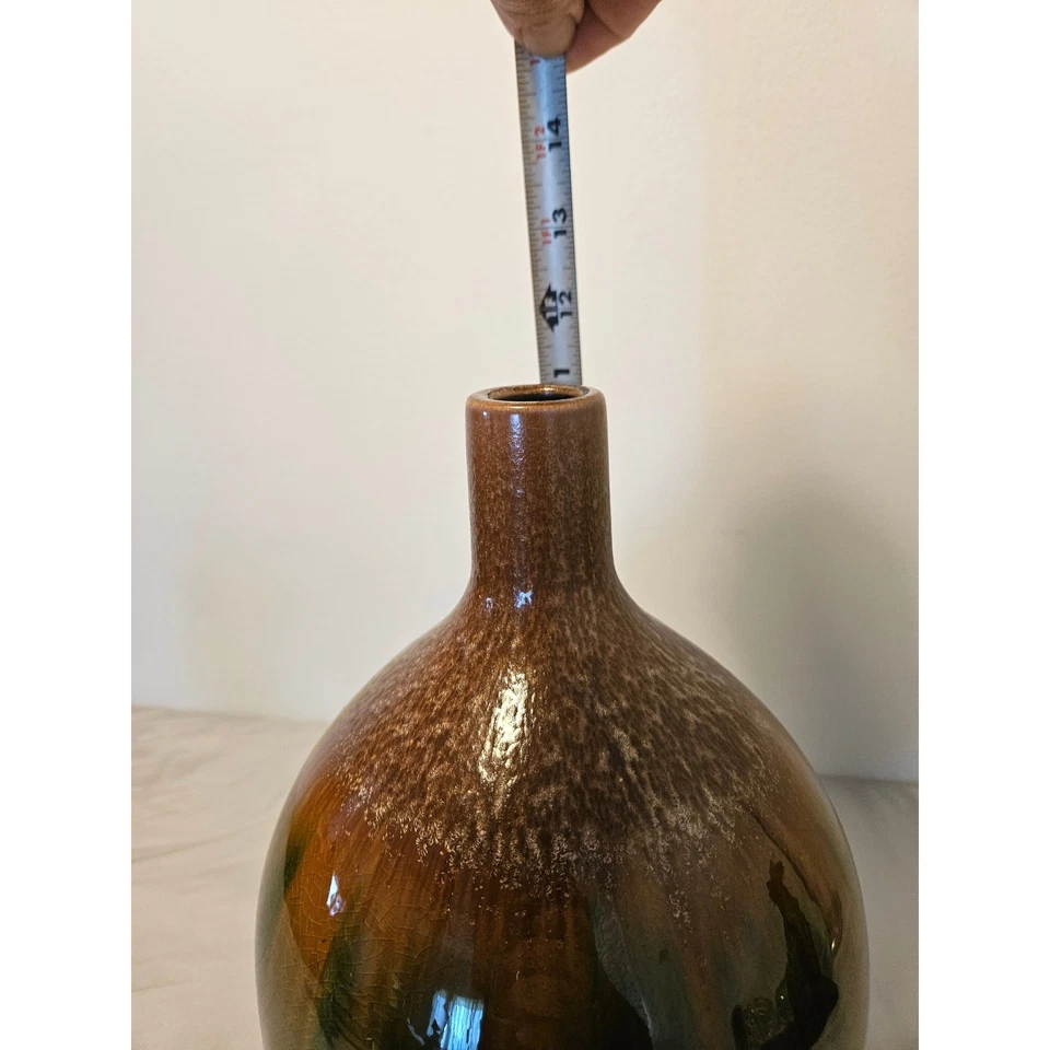 Jarrón Arte Marrón Único Cerámica Esmaltada Decoración Acento Pieza Decoración Hogar Foto 3 de 3