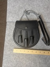 Scottish SPORRAN Kilt Belt Bag Leather Black Pouch