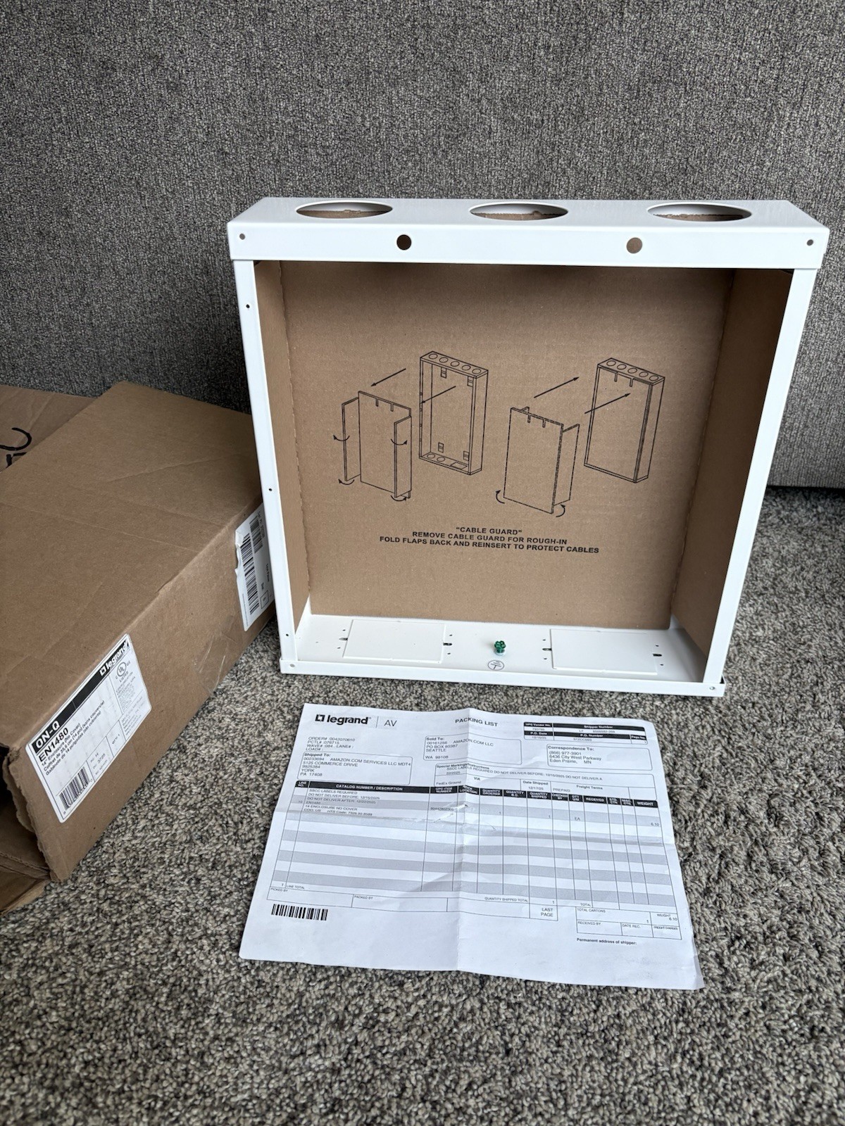 Legrand OnQ 14&rdquo; In-Wall Cable Management Box Glossy White 