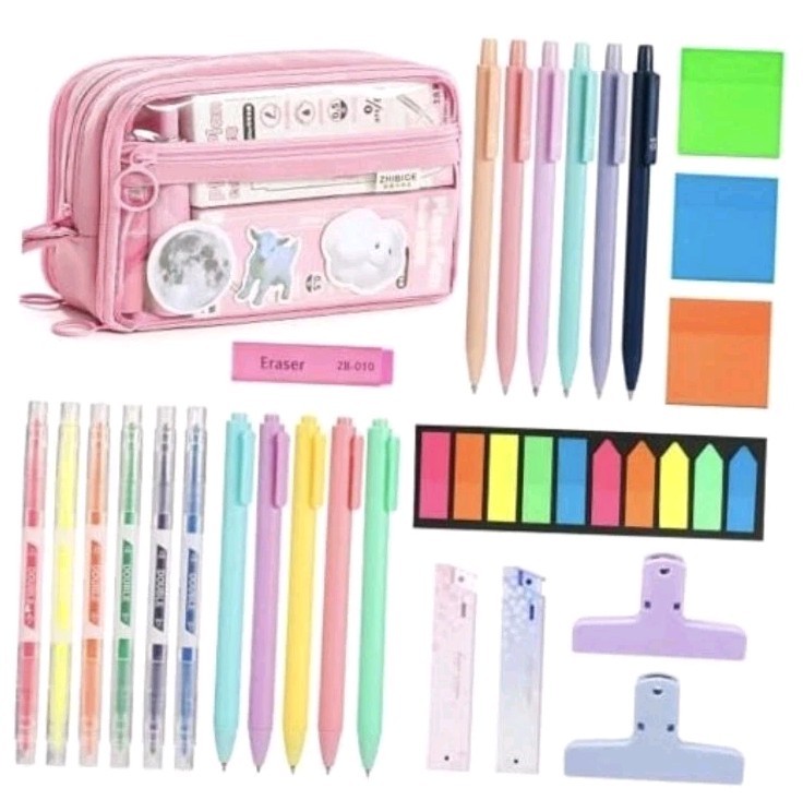 Juego de estuche de lápices rosa Aesthetic School Supplies College Essentials