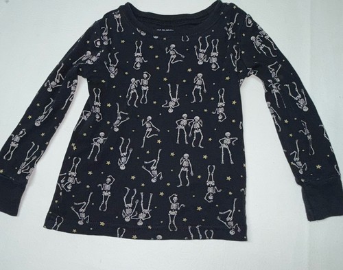 Old Navy Halloween Pajama Shirt Toddler Boys 2T Black Dancing Skeletons PJ Top