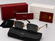 Cartier Big C Diamond Cut Black Frameless Lens  Gold Frame