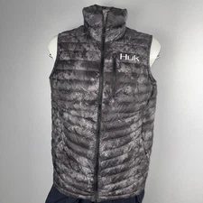 Huk Puffer Vest Men’s Large Gray Double Down Camo Subphantis Night Vision