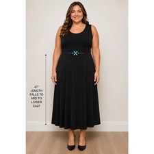 R&K Originals Woman 24W Black Sleeveless Dress Jeweled Waist A-Line Midi Plus