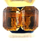 Miriam Haskell vintage gold tone amber lucite gems clip on statement earrings