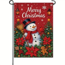 Christmas Garden Flag 12x18 Inch Double Sided Snowman Cardinal Design Yard fl...