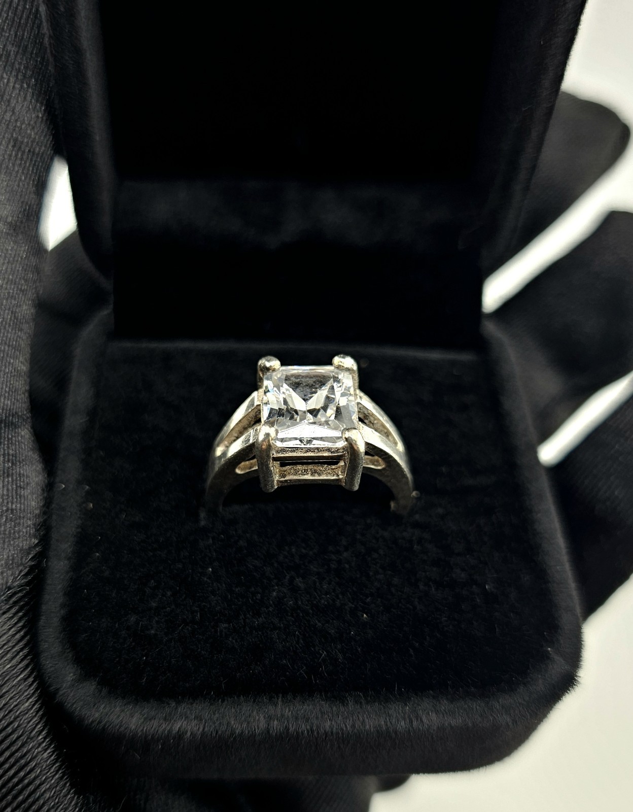 925 Split Shank Ring - Emerald Cut Solitaire 1055 - image 3