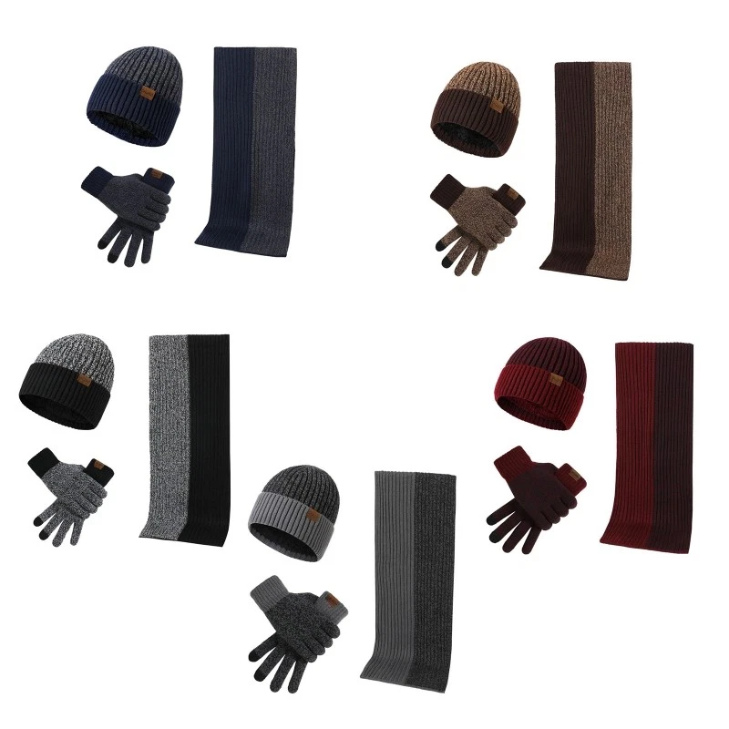 Men Winter Beanie Hat Warmer Long Scarf and Gloves Set Running Driving Cycling