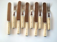 Vintage J. Ward & Co. Three Tine Fork & Knife bone Handle Civil War Era set of 5