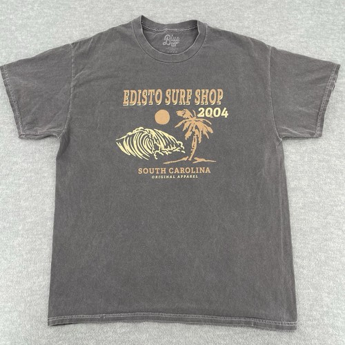 Vintage Y2K Edisto Surf Shop Shirt Adult Large Gray Short Sleeve Beach Surfer