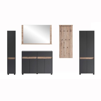 Garderoben Flur Set CORATO-80 in anthrazit mit Wildeiche Nb. Schrank Spiegel