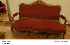 Divano Antico Velluto Rosso, 1,78 Cm Lunghezza. 3 Posti. Alzata 78cm Circa
