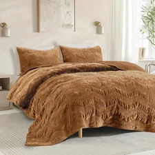 SHALALA Velvet Quilt Set King Size,Ultra Soft Luxury Lightweight Summer Velvet C