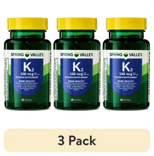 (3 pack) Spring Valley Vitamin K2 Supplement Softgels, 100 mcg, 60 Count