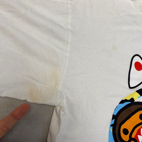 T-shirt grafica BAPE A Bathing Ape viso di squalo bianca uomo taglia L MACCHIE invecchiate - Foto 6 di 11