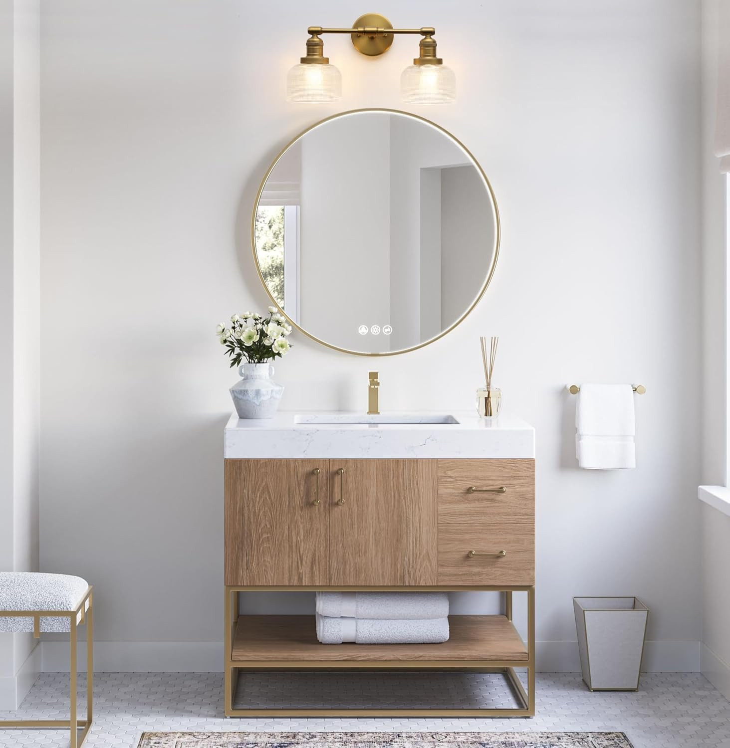 Vintage Double Heads Wall Sconces Decor for Bathroom Mirror, Glass 2-Light Bathr