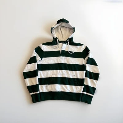 Polo Ralph Lauren Rugby Hoodie Mens M Green White Striped Sweatshirt Vintage - Image 1 of 4