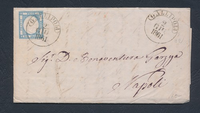 #ad 1861 NEAPOLITAN PROVINCE no. 20K.2 Grain LIGHT BLUE With Top Frame Thread On $588.10