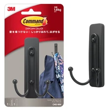 Large Matte Black Double Hook, 1 Hooks and 1 Strip, Damage-Free Hanging Wall ...