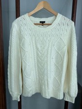 Talbots Sweater Women's L Ivory Long Sleeve Crewneck Cable Knit Ribbed Pearls