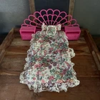 Vintage Beverly Hills Barbie Bedroom Set VGUC Roses Nightstand Bedspread Pillow