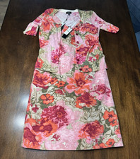 Talbots Pink Floral Petites Sheath Dress V-Neck Knee Length with Sweater