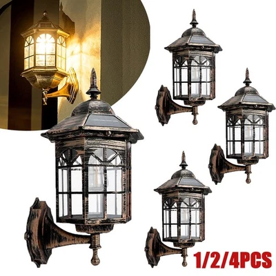 1/2/4PK Solar Wall Lantern Light Dusk To Dawn LED Sconce Lamp Porch Outdoor Lamp