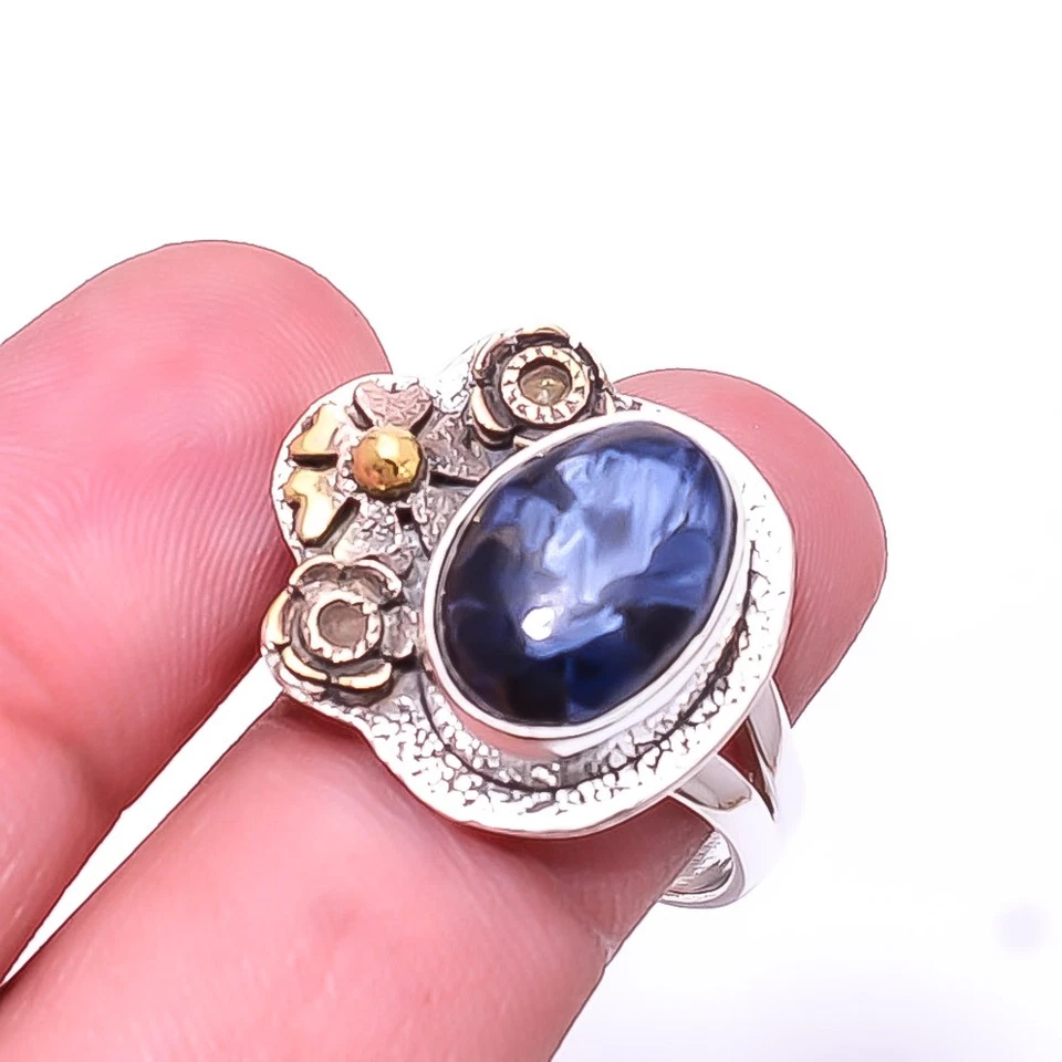 Anillo Pietersita-Namibea Dos Tonos Plata de Ley 925 s.8.5 R13, Regalo de Navidad Foto 4 de 4