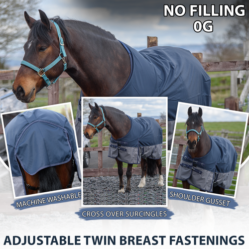 600 Denier Lightweight Turnout Horse Rug Water Resistant Rugs Navy/Grey 5'6-5'9 - Picture 2 of 12