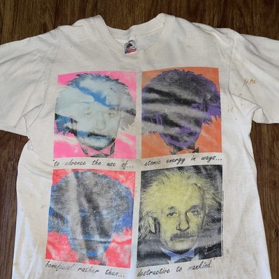 Rare Distressed 1991 Vintage Albert Einstein T-Shirt 90s Large USA Warhol Style
