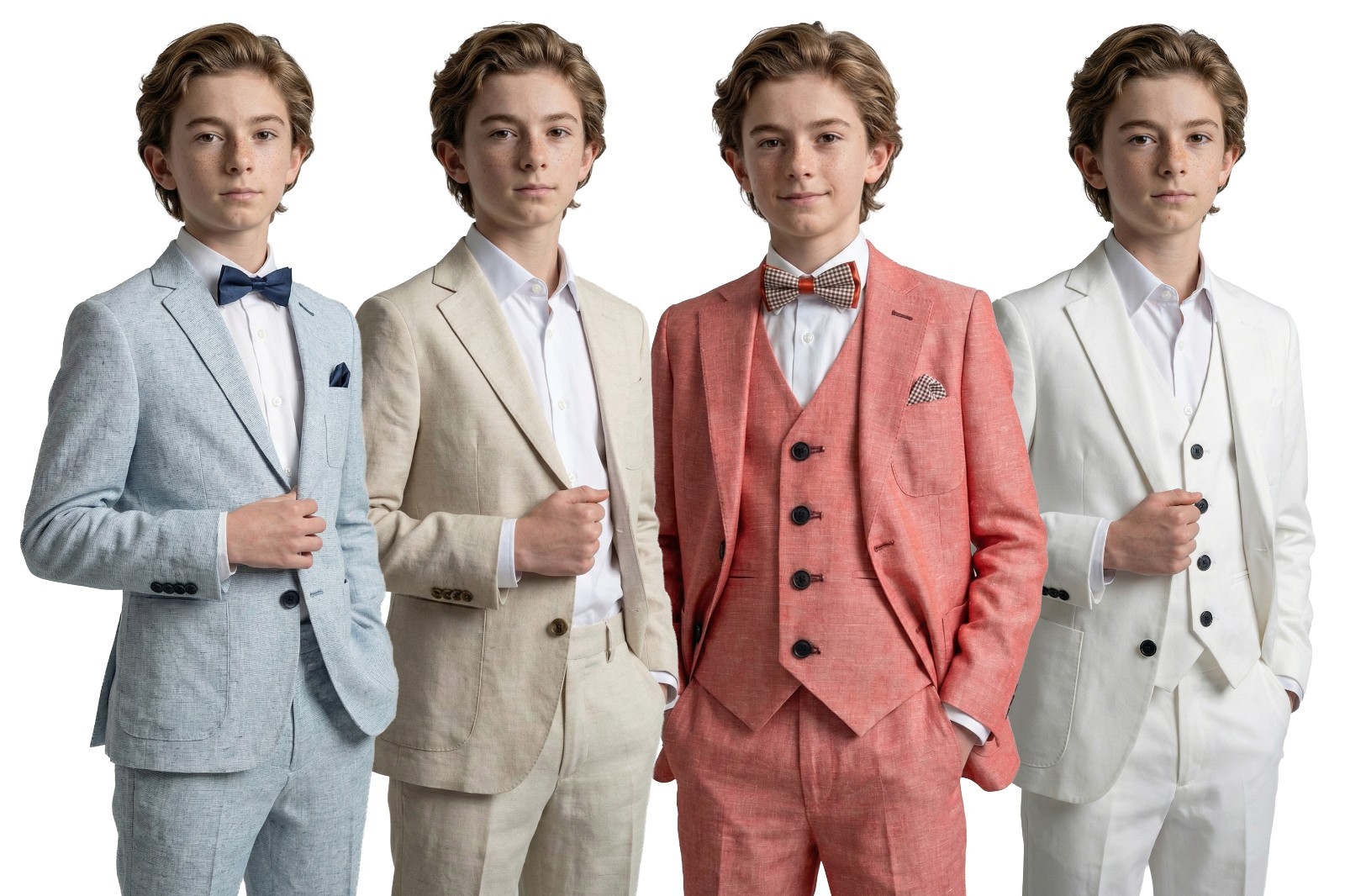 Trajes de lino ajustados para niños estilo romano italiano Page Boy boda ocasión de verano