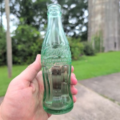 Vintage Coca-Cola Anniston Alabama 1957 Hobbleskirt Embossed Green Coke Bottle