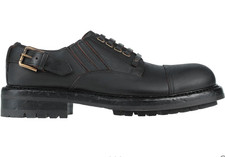 DOLCE & GABBANA BLACK CALFSKIN DERBY PULL UP LACED SHOES SZ 9.5 US, NEW ITALY 