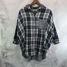 Anthropologie Shirt Womens Small Navy Button Flannel Oversized Boxy Pilcro Plaid