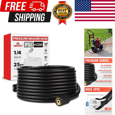 #ad Pressure Washer Hose 25 FT 1 4quot; ID Standard M22 Brass Fittings 3200 PSI Ki... $40.59