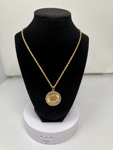 VTG 1851-P Gold $1 Liberty Head 14K Disc Pendant w/19.25" 2.0mm Rope Chain