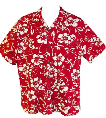 Hawaiihemd rot-weiß Aloha Made in Hawaii Herren Large