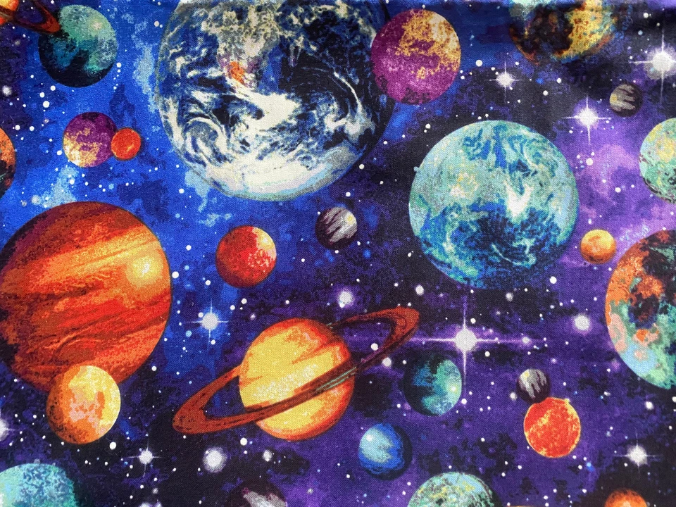 Lote de tela de algodón espacio, planetas, constelaciones de estrellas Foto 4 de 4