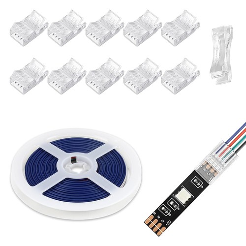 10 x 4 Pin 10mm COB LED Strip Connectors Solderless with 5m Extension Cable - Picture 1 of 6