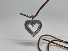 10K Solid White Gold Pave Diamond Heart Pendant Necklace-3.19 Grams