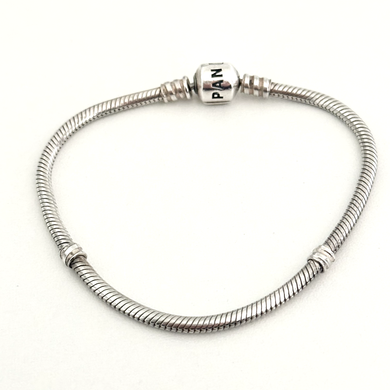 Pandora 925 Sterling Silver Moments Snake Chain Retired Charm Bracelet 7.5