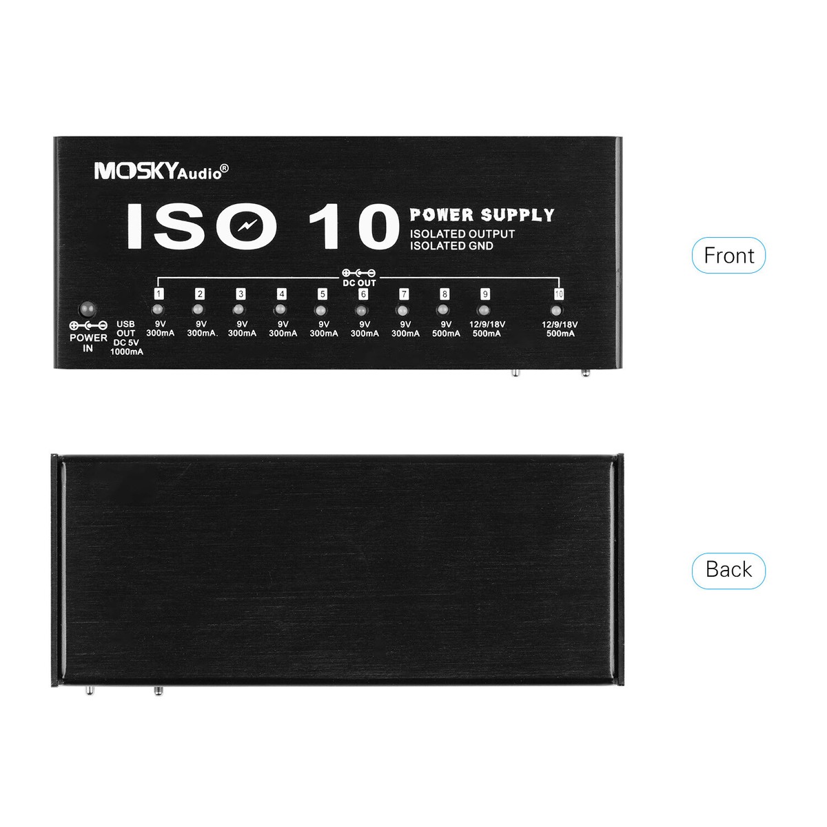 MOSKY ISO10 Effect Pedal Power Supply DC Outputs 5V USB Output for
